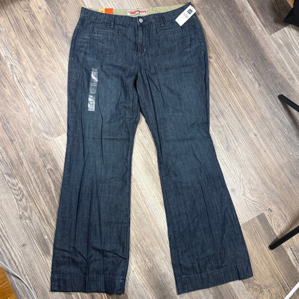 Gap Jeans Dark Wash Wide Leg Classic Trouser Denim Patch Pockets Womens 14 NWT